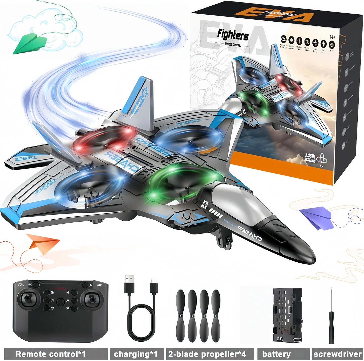 Durable EVA Foam RC Flying Toy Fighter Jet with Multiple Modes, Adjustable Speed, and Stunt Rotation - Ideal for Summer Activities and Gifting