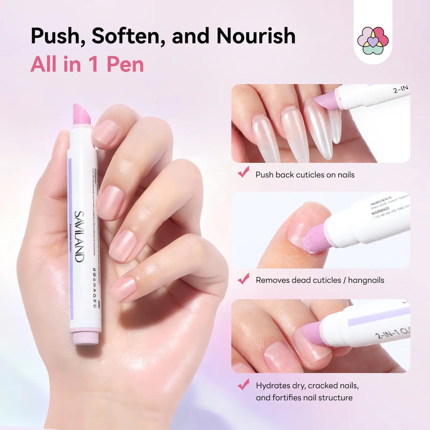 SAVILAND Cuticle Remover Pen Set: 2 Ceramic Cuticle Pushers and 4.5ml Nourishing Cuticle Oil for Enhanced Moisturization and Strengthening
