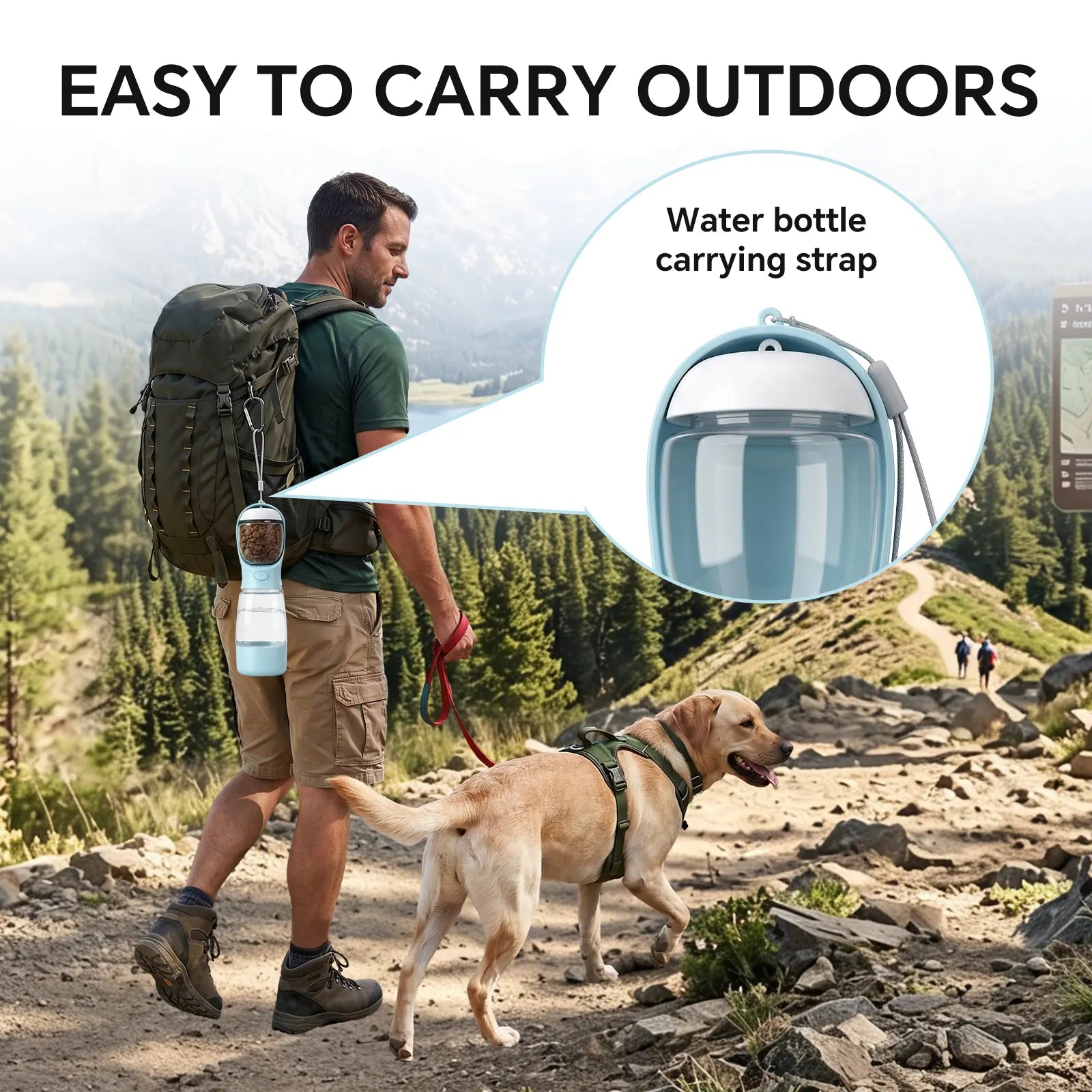 Premium 3-in-1 Portable Dog Water Bottle with Integrated Food Container and Waste Bag Dispenser - Ideal for Hiking and Walking