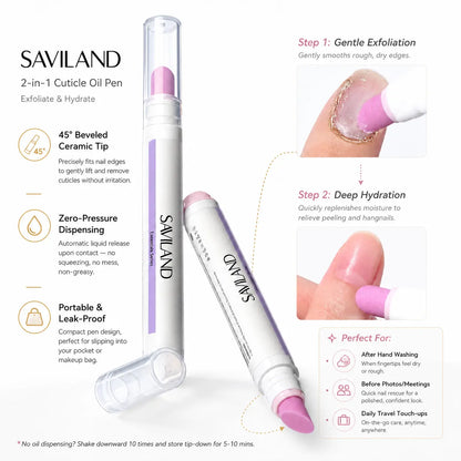 SAVILAND Cuticle Remover Pen Set: 2 Ceramic Cuticle Pushers and 4.5ml Nourishing Cuticle Oil for Enhanced Moisturization and Strengthening