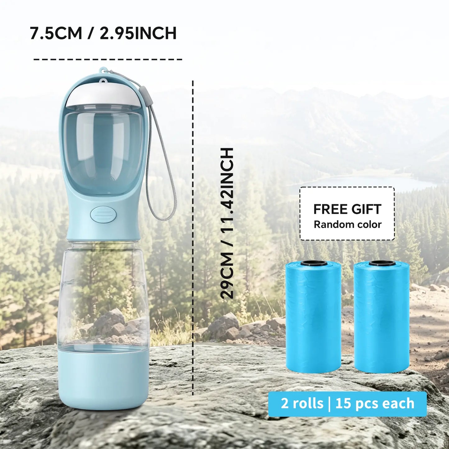 Premium 3-in-1 Portable Dog Water Bottle with Integrated Food Container and Waste Bag Dispenser - Ideal for Hiking and Walking
