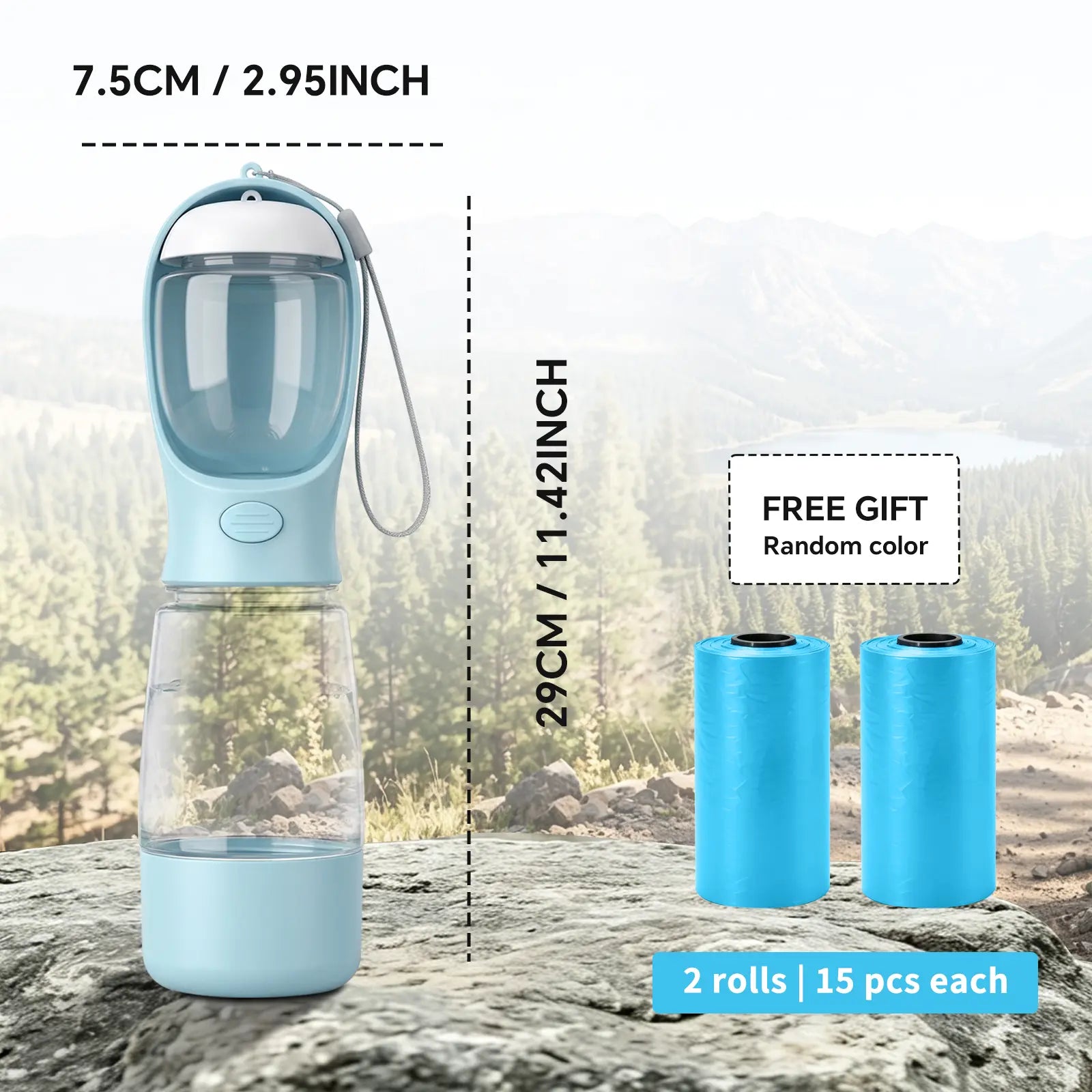 Premium 3-in-1 Portable Dog Water Bottle with Integrated Food Container and Waste Bag Dispenser - Ideal for Hiking and Walking