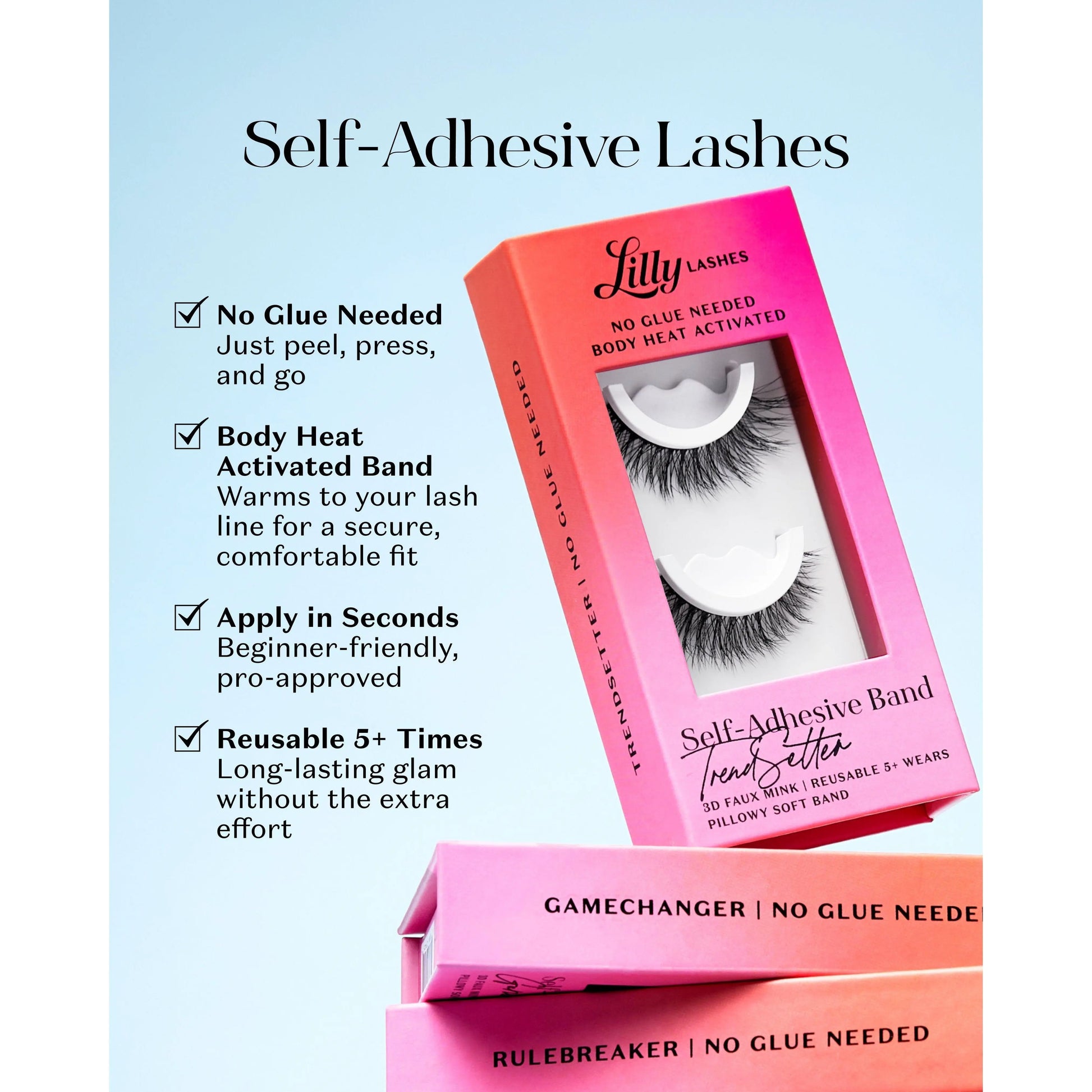 Self-Adhesive 3D Faux Mink Eyelashes by Lilly Lashes – Effortless Glamour with No Glue Required