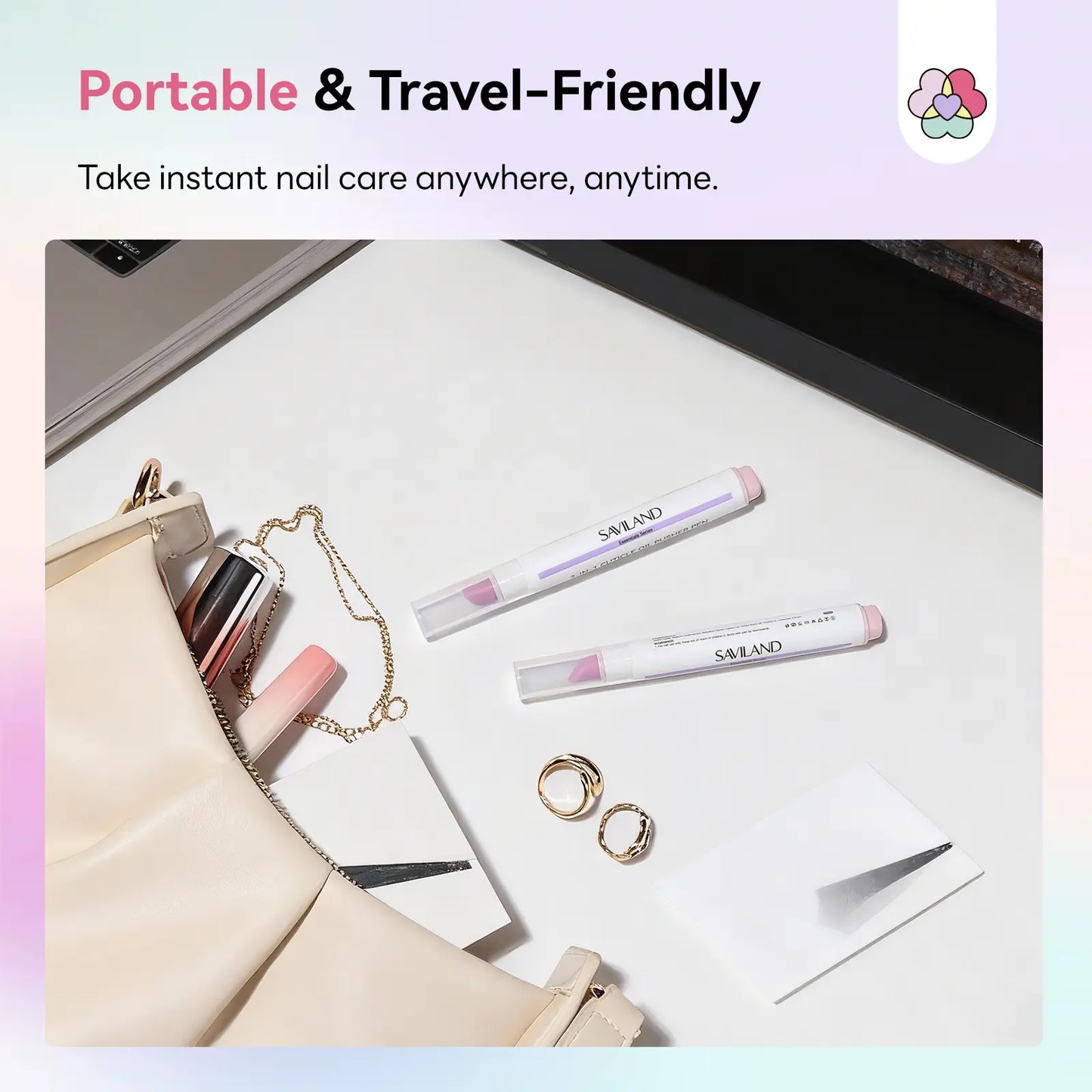SAVILAND Cuticle Remover Pen Set: 2 Ceramic Cuticle Pushers and 4.5ml Nourishing Cuticle Oil for Enhanced Moisturization and Strengthening