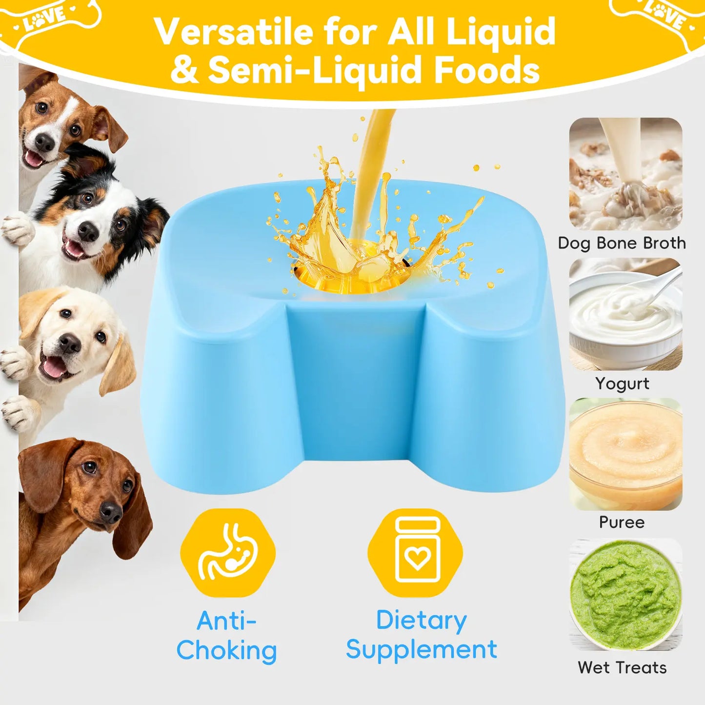 Silicone Slow Feeder Bowl for Dogs - Interactive Non-Skid Design for Liquid Treats, 3/4 Cup Capacity, Ideal for Anxiety Relief and Mess-Free Feeding (Blue) - Mid-Year Promotion
