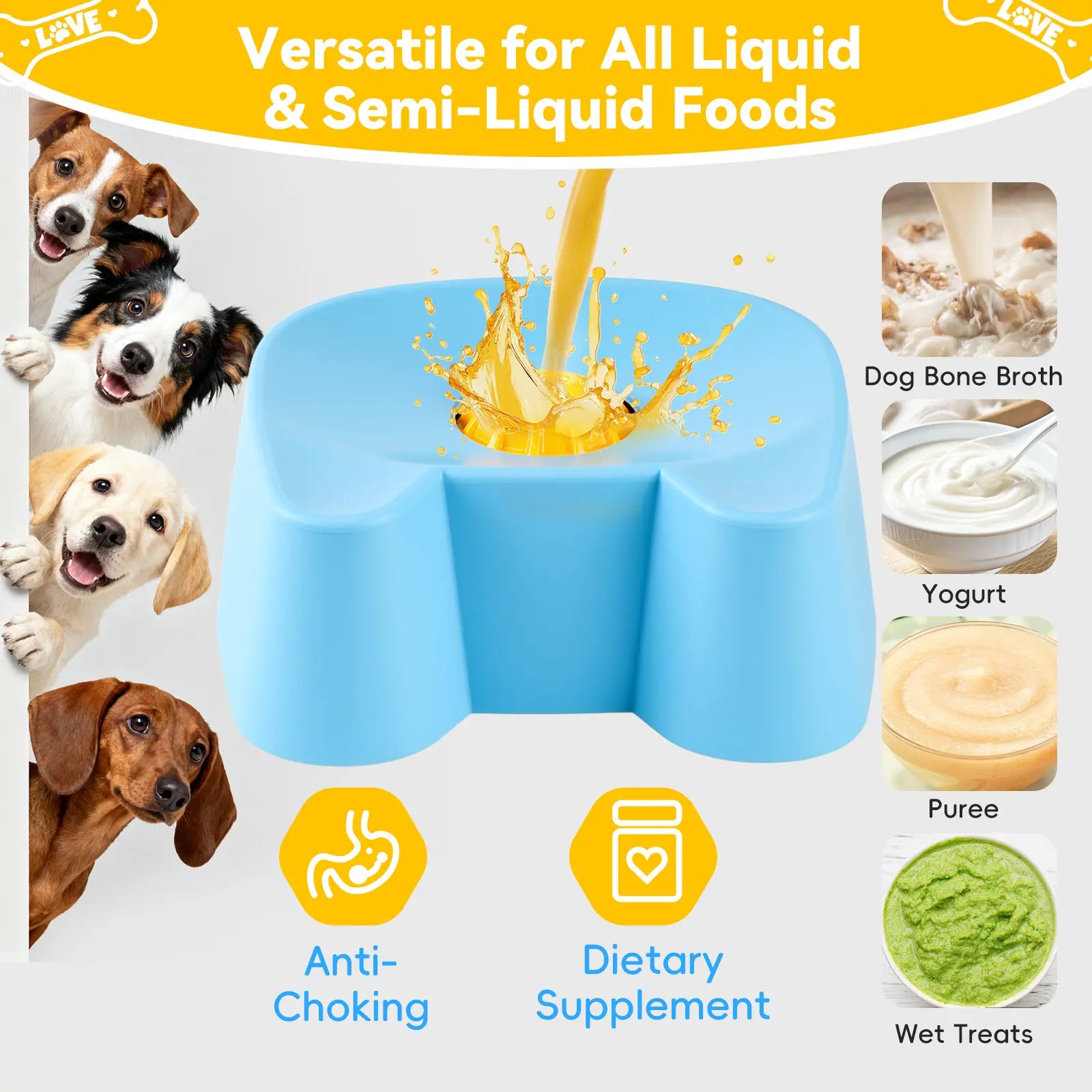 Silicone Slow Feeder Bowl for Dogs - Interactive Non-Skid Design for Liquid Treats, 3/4 Cup Capacity, Ideal for Anxiety Relief and Mess-Free Feeding (Blue) - Mid-Year Promotion